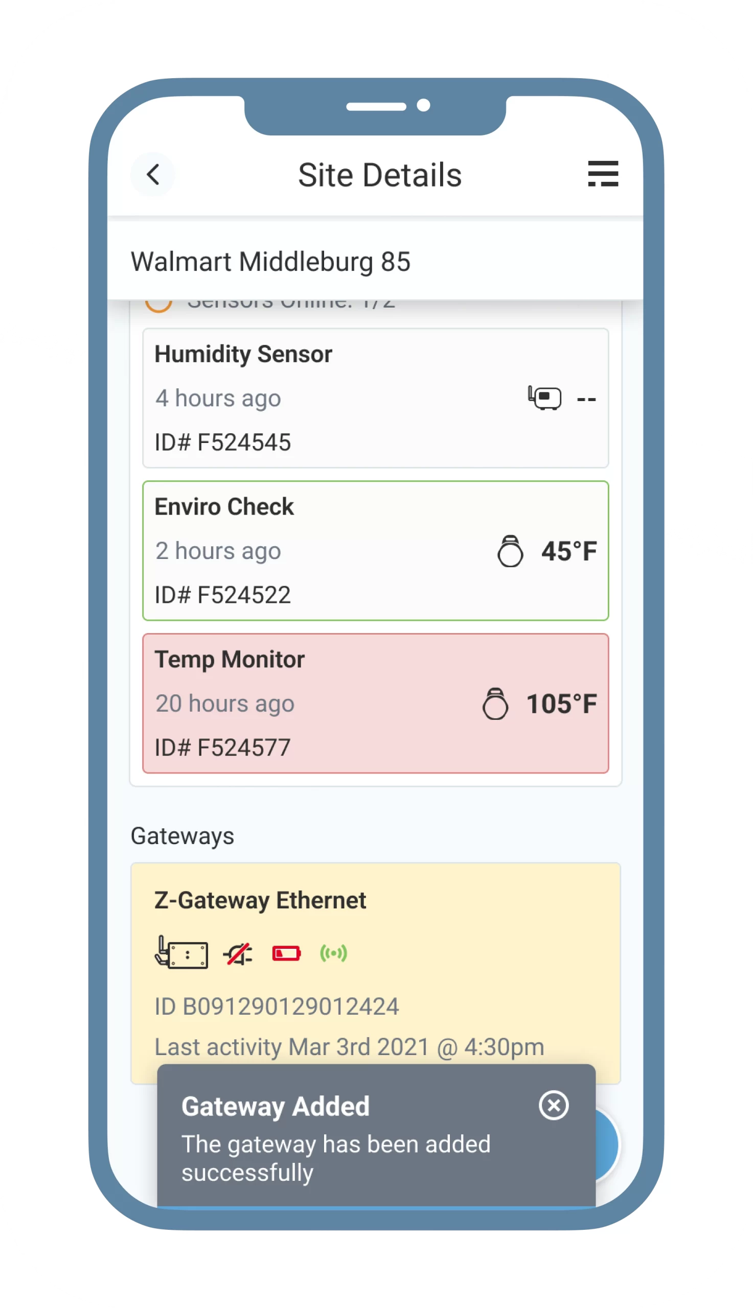 SmartSense: Key features - Site Details